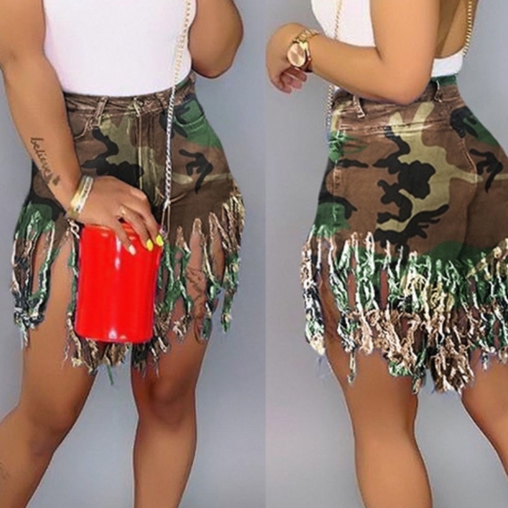 Camo fringed shorts